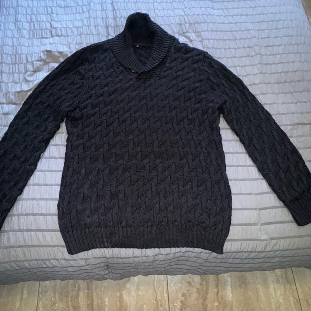 Men’s Black Cable Knit Pullover Sweater – Size L (100% Polyester)